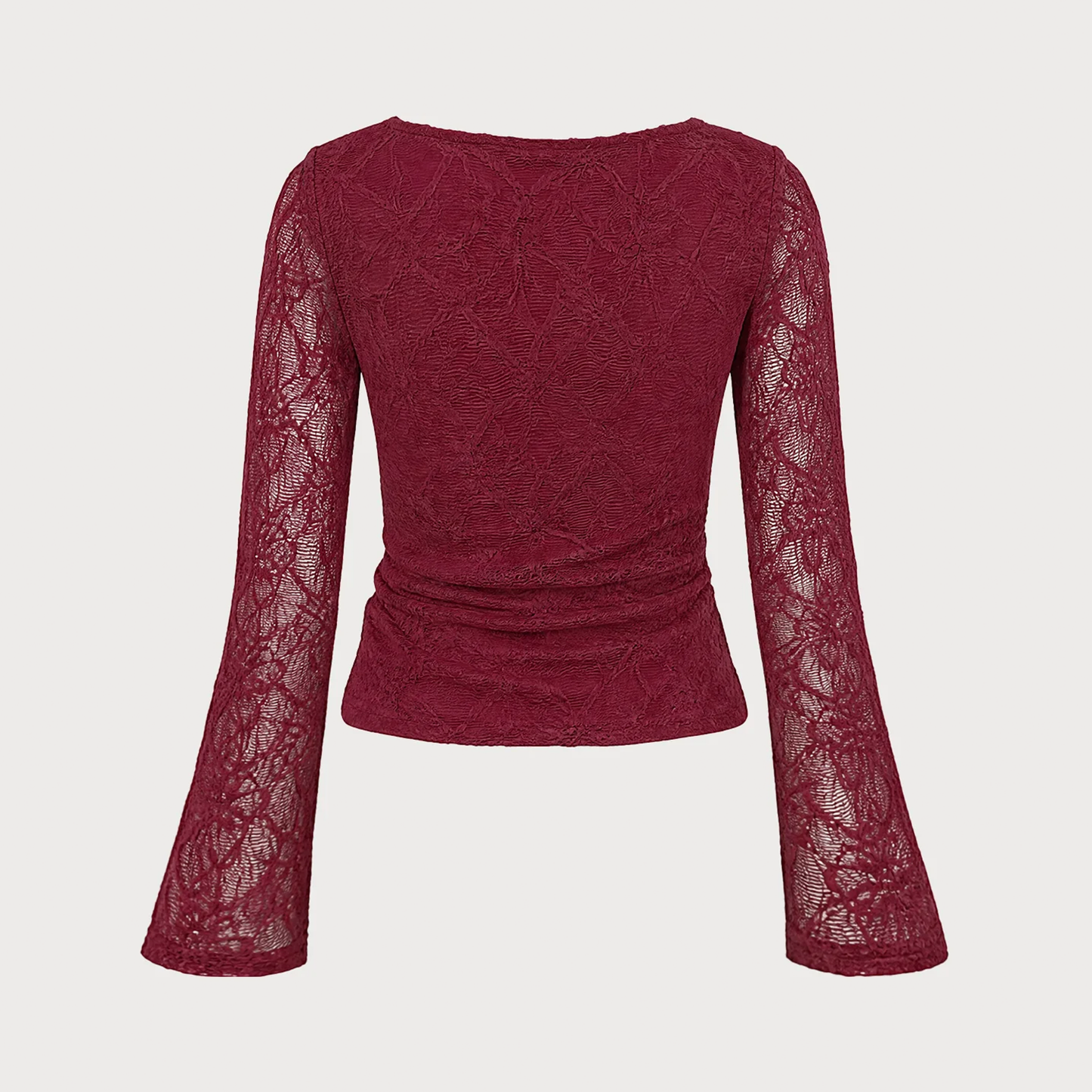 Boat Neck Textured Knit Slim Fit Bell Long Sleeve Top